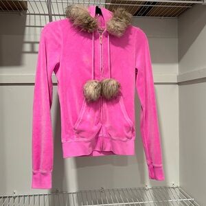 Juicy Couture Women’s Plush Velour Tracksuit Hoodie With Faux Fur Trim - Used